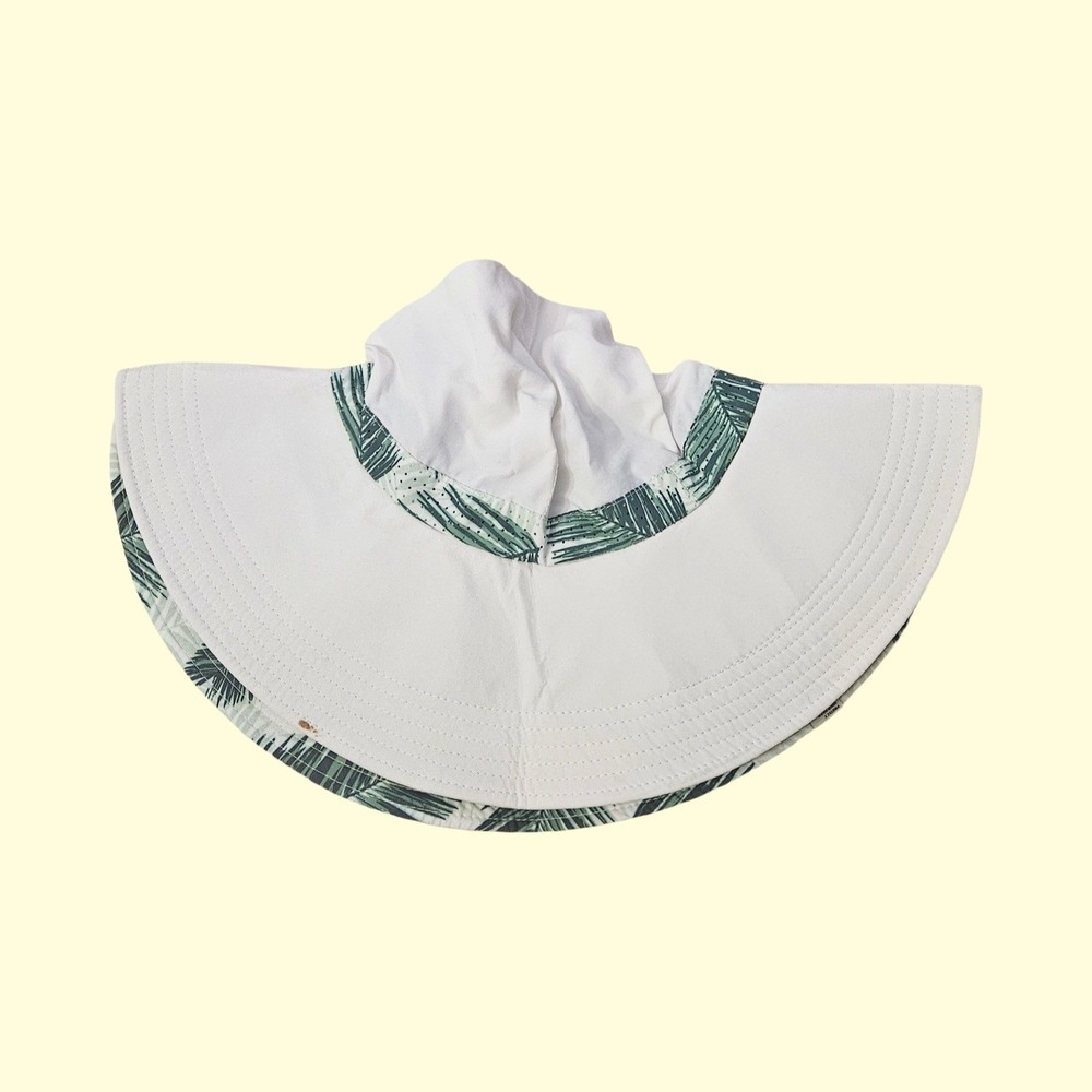 Mission Cooling Floppy Sun Hat White Green Palm Leaf Print UPF 50 Summer Hat